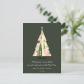 Retro Geometrische Kerstboom Blush Forest Green Feestdagenkaart (Staand voorkant)