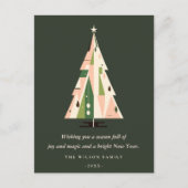 Retro Geometrische Kerstboom Blush Forest Green Feestdagenkaart (Voorkant)