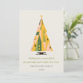 Retro Geometrische Kerstboom Blush Groene Mosterd Feestdagenkaart (Staand voorkant)