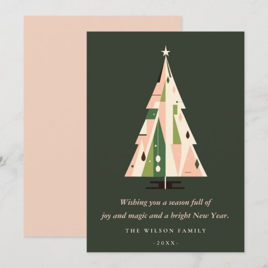 Retro Geometrische Kerstboom Blush Groene Roest Feestdagenkaart (Voorkant / Achterkant)