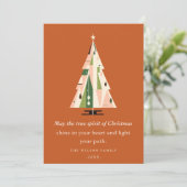 Retro Geometrische Kerstboom Blush Groene Roest Feestdagenkaart (Staand voorkant)