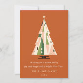 Retro Geometrische Kerstboom Blush Groene Roest Feestdagenkaart (Voorkant)