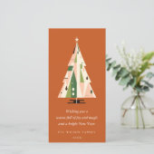Retro Geometrische Kerstboom Blush Groene Roest Feestdagenkaart (Staand voorkant)