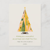 Retro Geometrische Kerstboom Blush Mosterd Groen Feestdagenkaart (Voorkant)