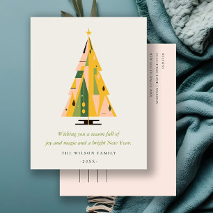 Retro Geometrische Kerstboom Blush Mosterd Groen Feestdagenkaart