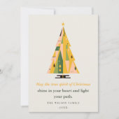 Retro Geometrische Kerstboom Blush Mosterd Groen Feestdagenkaart (Voorkant)