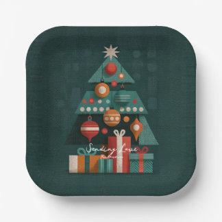 Retro geometrische kerstboom papieren bordje