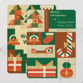 Retro geometrische kerstkaart – Feestelijk. (Voorkant / Achterkant)