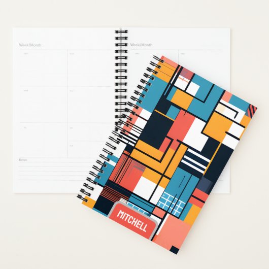 Retro geometrische kleurenblokken gepersonaliseerd planner (Display)