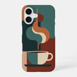Retro Geometrische Koffiemok Scene iPhone 16 Hoesje
