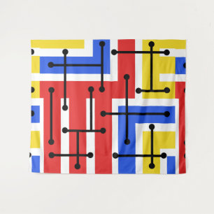 Retro Geometrische kunst maakt primaire kleuren Wandkleed