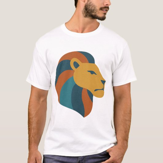 Retro Geometrische Leeuwenkop – Mid-Century Modern T-shirt (Voorkant)