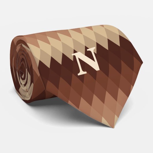Retro geometrische lijnen bruin monogram stropdas (Opgerold)