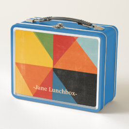 Retro geometrische metalen lunchbox met eigen naam