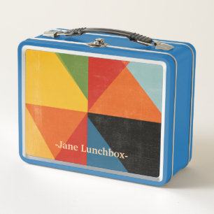 Retro geometrische metalen lunchbox met eigen naam