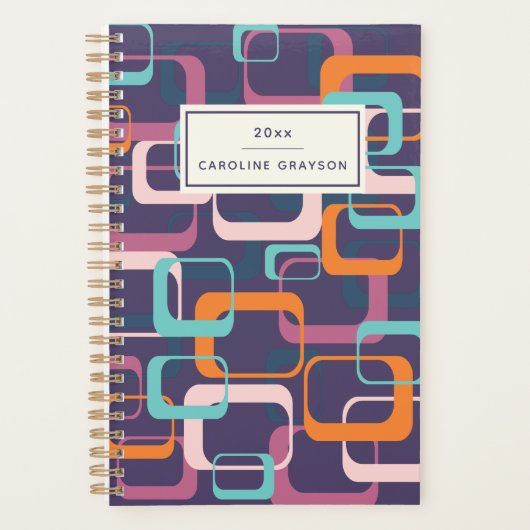 Retro Geometrische Midden Mod Atomaire Paarse Gepe Planner (Voorkant)