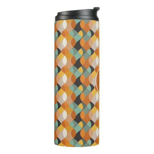 Retro Geometrische Ovalen Sinaasappel Blauwgroen G Thermosbeker (Gedraaid links)