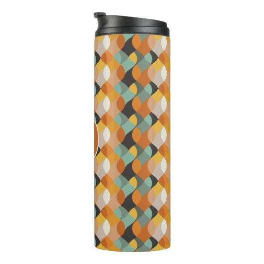 Retro Geometrische Ovalen Sinaasappel Blauwgroen G Thermosbeker (Geroteerd rechts)