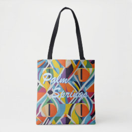 Retro geometrische palmveren tote bag