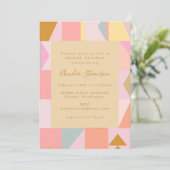 Retro geometrische pastel roze gouden Vrijgezellen Kaart (Staand voorkant)