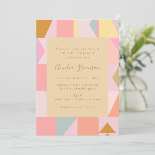 Retro geometrische pastel roze gouden Vrijgezellen Kaart (Staand voorkant)