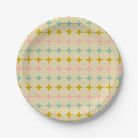 Retro geometrische pastel sterren mod bruidsmeeste papieren bordje (Voorkant)