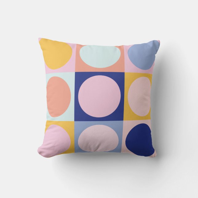 Retro geometrische pastelkleur blok roze blauw kussen (Voorkant)