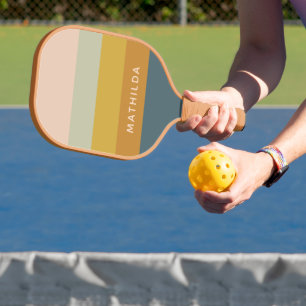 Retro geometrische pastelkleurenblok personalisati pickleball paddle