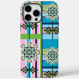 Retro geometrische patronen en fantasiebloemen iPhone 16 pro max hoesje