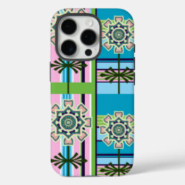 Retro geometrische patronen en fantasiebloemen iPhone 16 pro hoesje