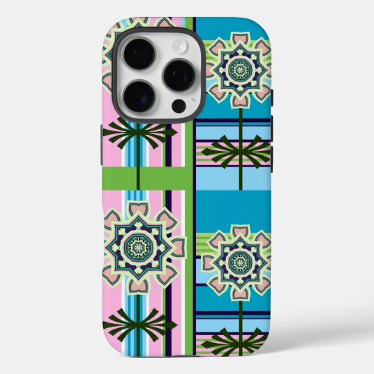 Retro geometrische patronen en fantasiebloemen Case-Mate iPhone case (Achterkant)
