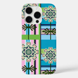Retro geometrische patronen en fantasiebloemen iPhone 16 pro hoesje