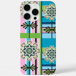 Retro geometrische patronen en fantasiebloemen iPhone 16 pro max hoesje