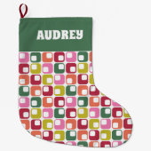 Retro geometrische print 1970s gepersonaliseerd grote kerstsok (Voorkant)