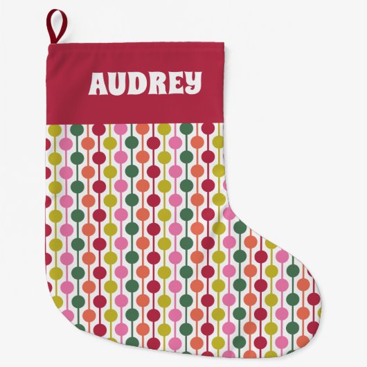 Retro geometrische print 1970s gepersonaliseerd grote kerstsok (Voorkant)