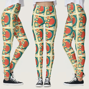 Retro Geometrische Risograaf Stijl Abstract Ontwer Leggings