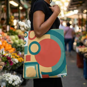 Retro Geometrische Risograaf Stijl Abstract Ontwer Tote Bag
