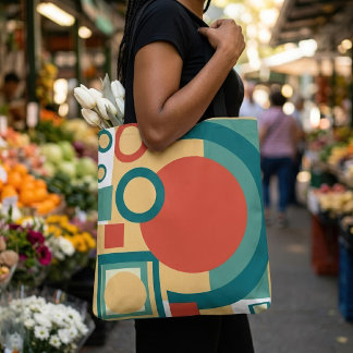 Retro Geometrische Risograaf Stijl Abstract Ontwer Tote Bag