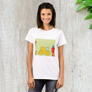 Retro Geometrische Robot en Gele Auto T-shirt