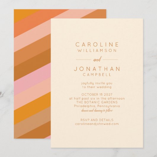 Retro Geometrische roze en Oranje buitenaardse bru Kaart (Voorkant / Achterkant)