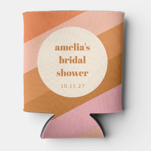 Retro Geometrische Roze Oranje Bruidsmeisjesfeest Blikjeskoeler (Voorkant)