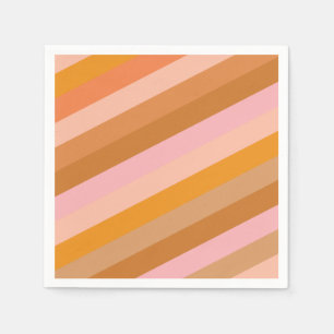 Retro Geometrische Roze Oranje Terracotta Stripes Servet