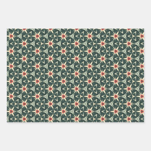 Retro geometrische Starburst patroon in crème, roo Inpakpapier Vel (Voorkant)