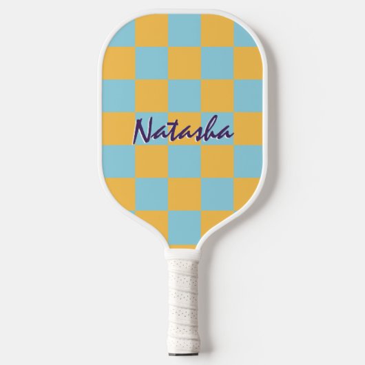 Retro geometrische vierkanten helder geruit patroo pickleball paddle (Voorkant)