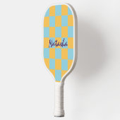 Retro geometrische vierkanten helder geruit patroo pickleball paddle (Links)