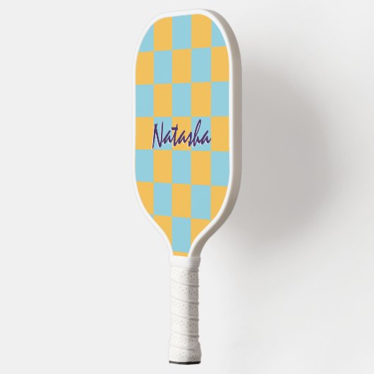 Retro geometrische vierkanten helder geruit patroo pickleball paddle (Links)