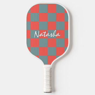 Retro geometrische vierkanten rood grijs geruit pa pickleball paddle