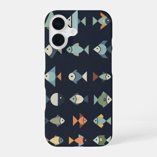 Retro Geometrische Vis iPhone 16 Hoesje (Achterkant)