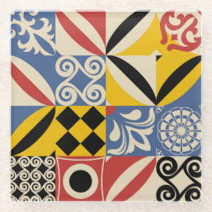 Retro geometrische vormen: Azulejos tegels. Glazen Onderzetter