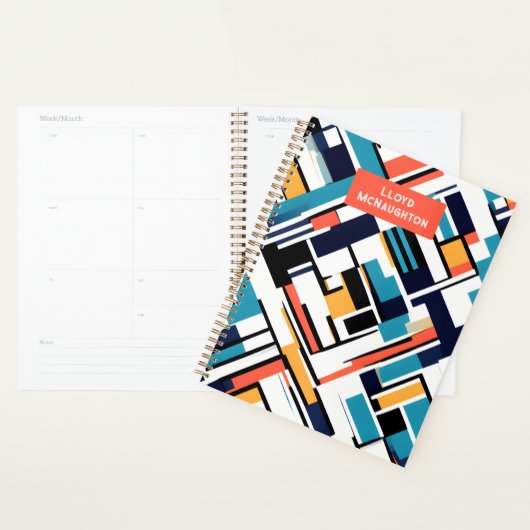 Retro geometrische vormen gepersonaliseerde 2024 p planner (Display)
